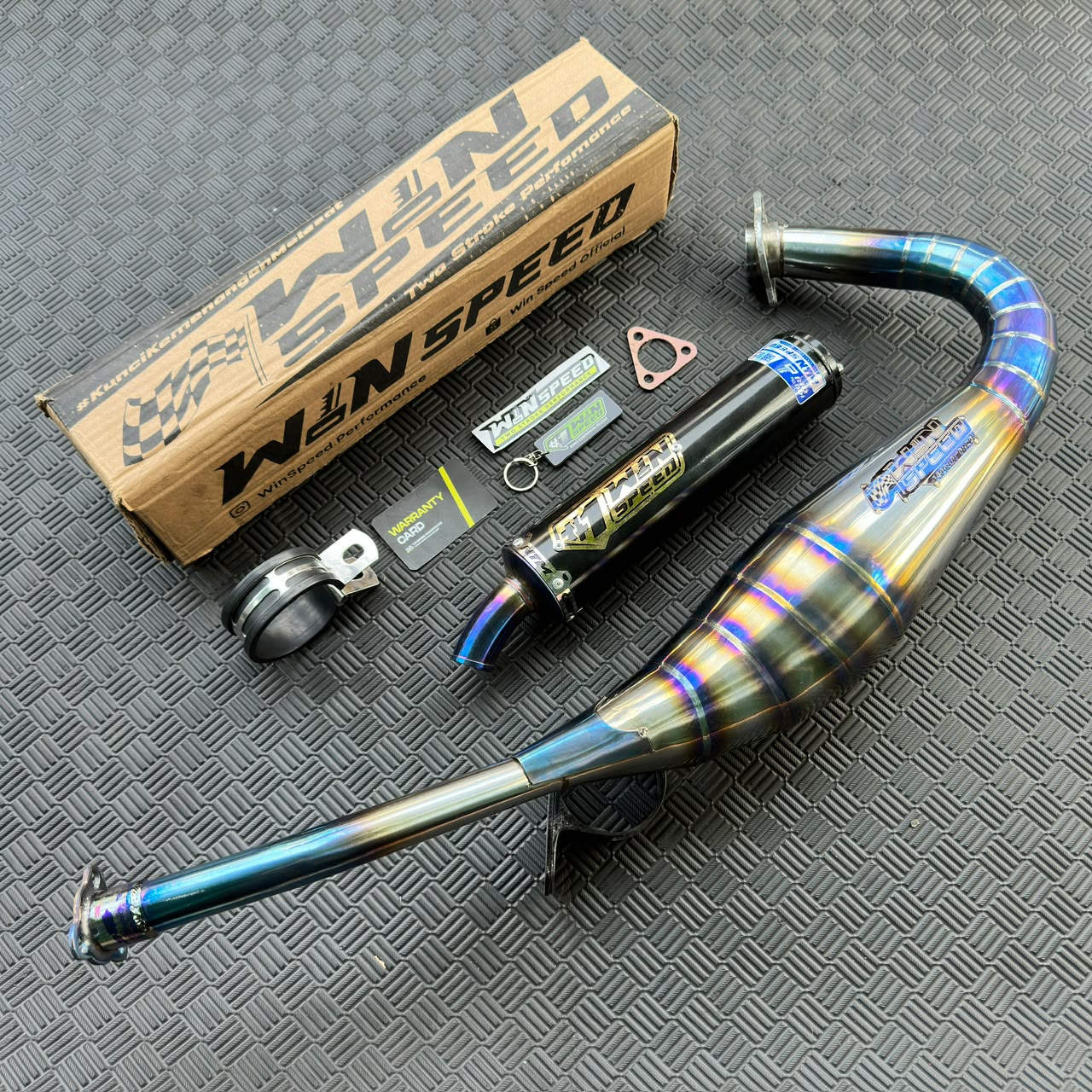 Fullsystem Silencer Stainless Half Blue & Almu Black Coating, Exhaust Chamber Stainless Repsol model Half Blue , YAMAHA 125z,125zr - Image 2