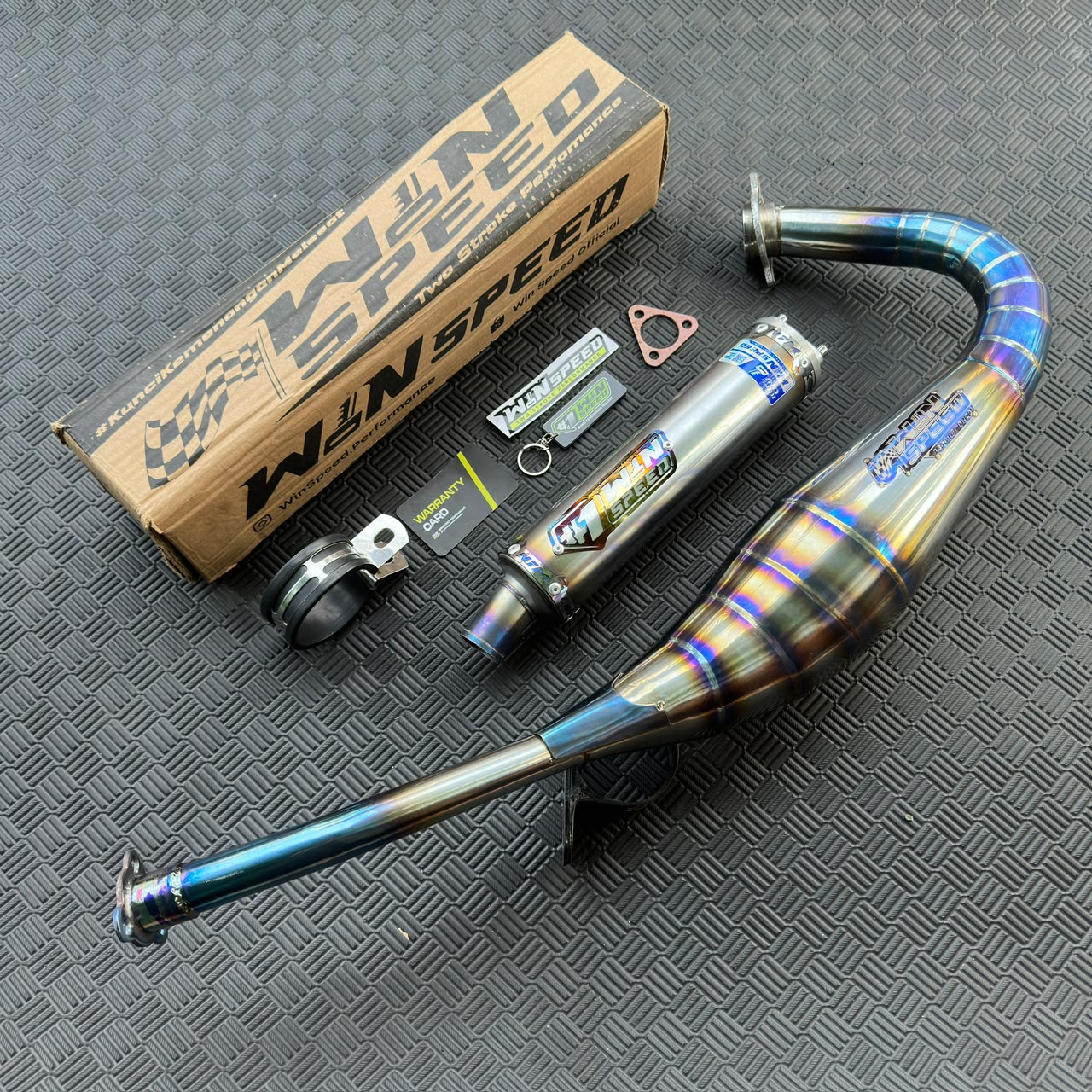 Fullsystem Silencer Stainless Half Blue & Almu Black Coating, Exhaust Chamber Stainless Repsol model Half Blue , YAMAHA 125z,125zr - Image 3