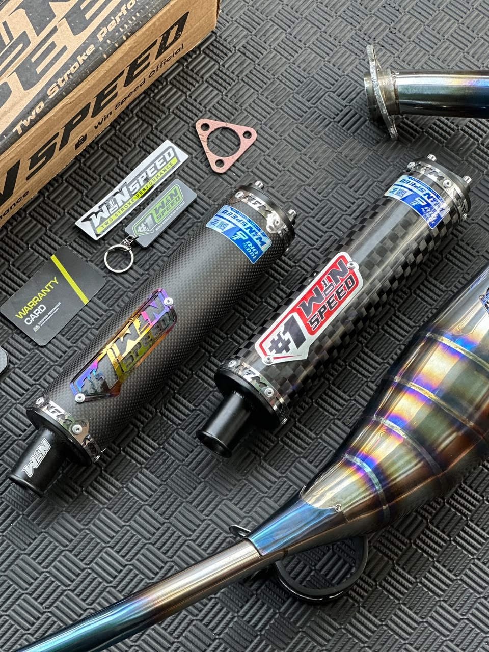 Fullsystem Silencer Carbon Plain Doff & Spreadtow, Exhaust Chamber Stainless Repsol model Half Blue , YAMAHA 125z,125zr - Image 2