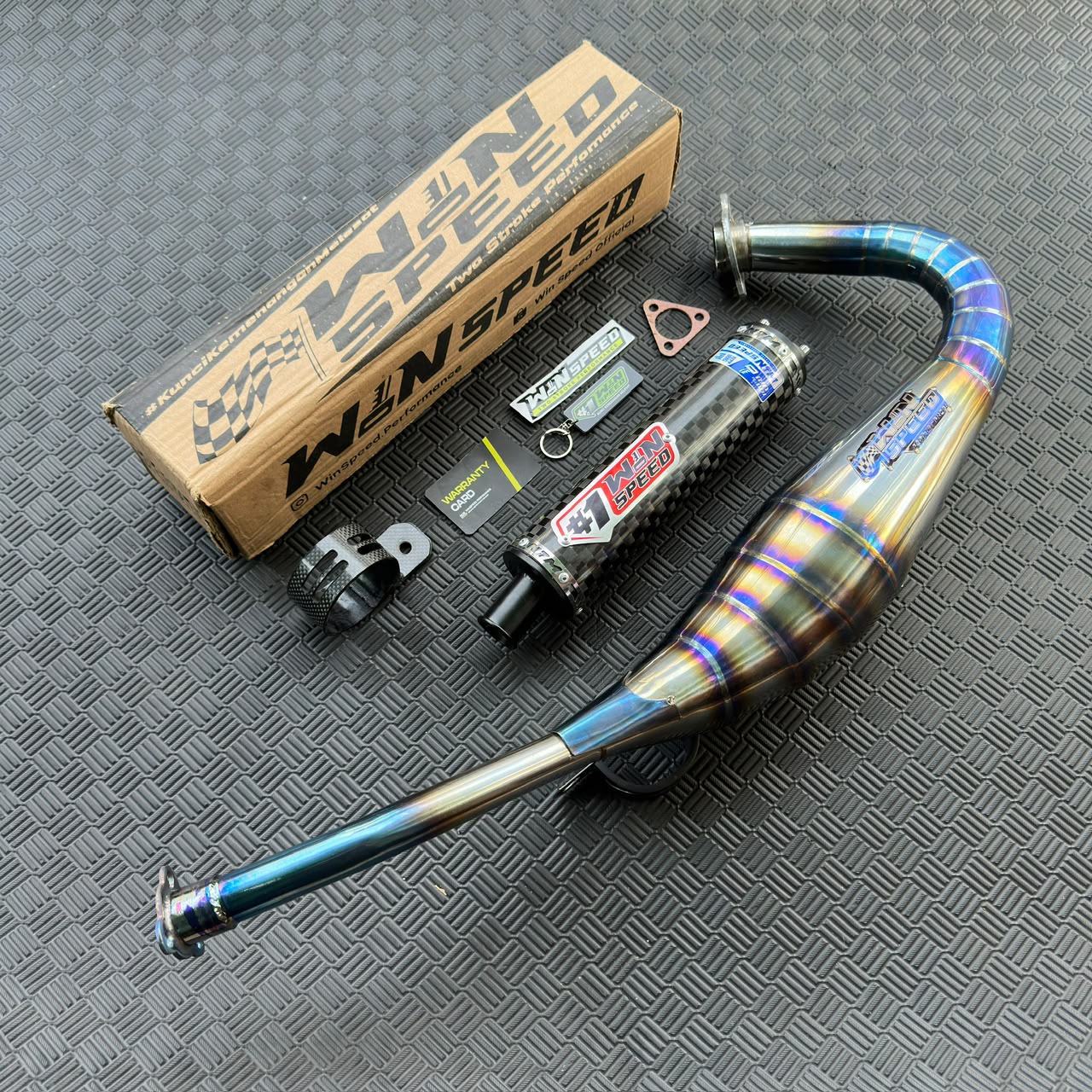 Fullsystem Silencer Carbon Plain Doff & Spreadtow, Exhaust Chamber Stainless Repsol model Half Blue , YAMAHA 125z,125zr - Image 3