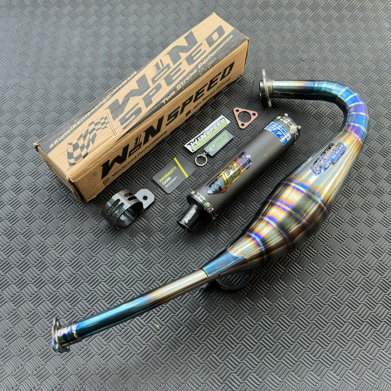 Fullsystem Silencer Carbon Plain Doff & Spreadtow, Exhaust Chamber Stainless Repsol model Half Blue , YAMAHA 125z,125zr - Image 4