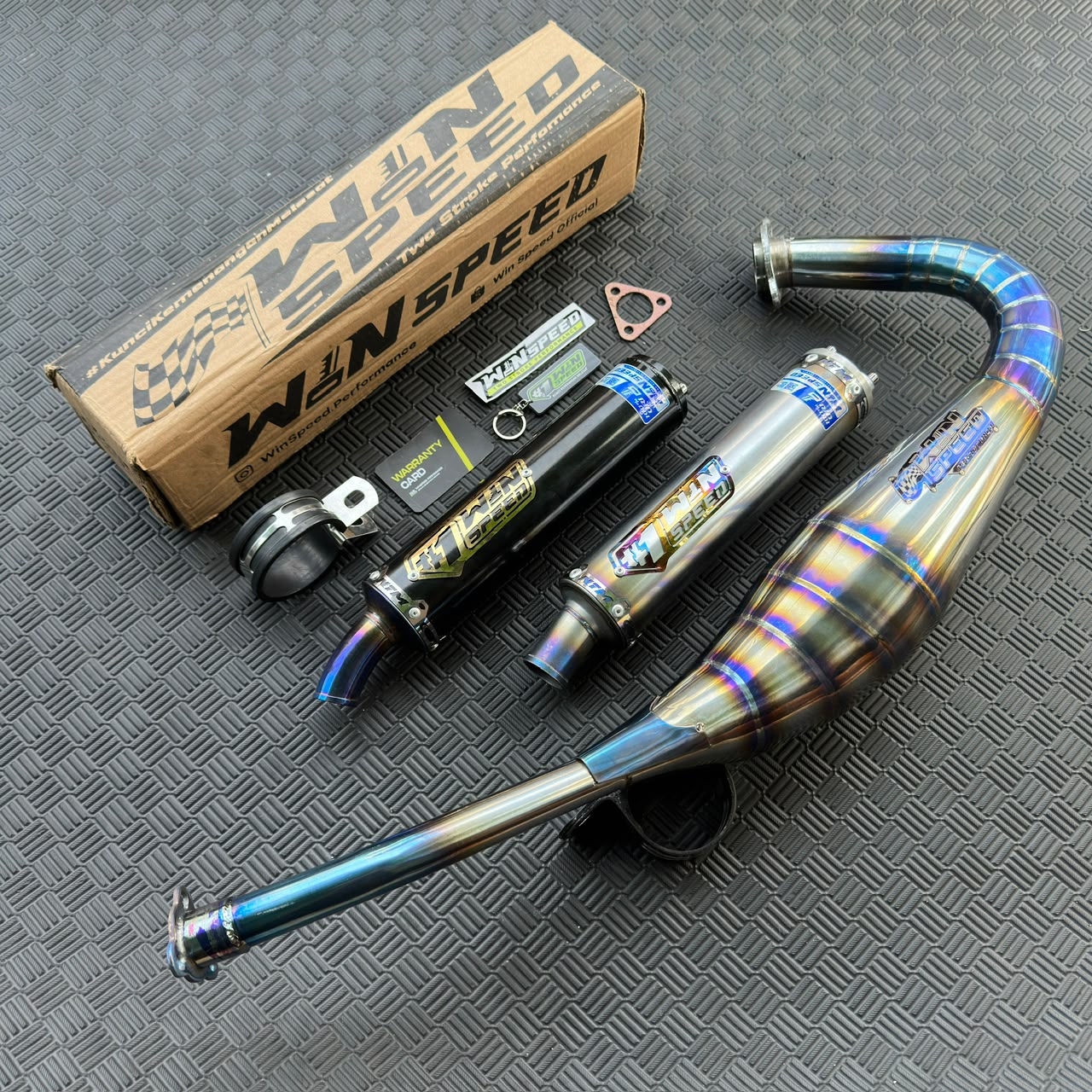 Fullsystem Silencer Stainless Half Blue & Almu Black Coating, Exhaust Chamber Stainless Repsol model Half Blue , YAMAHA 125z,125zr - Image 4