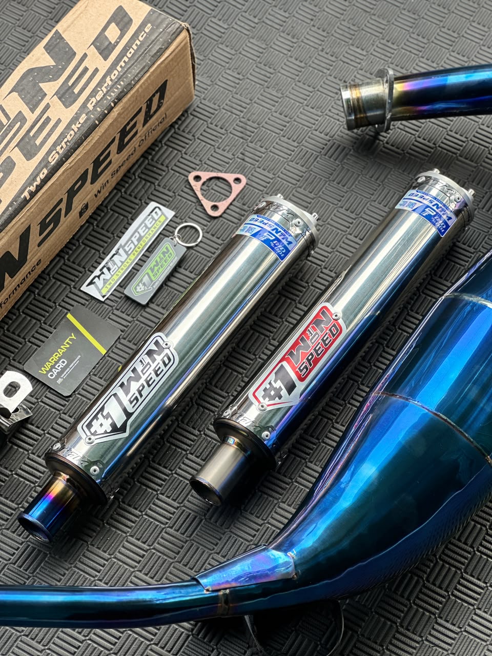 Fullsystem Silencers Stainless Logo Red & Silver Tip Titanium , Exhaust Chamber Standar/Cobra/Super Cobra, Stainless Press Full Blue , KR150, KRR150, KRR150ZX, Serpico - Image 2