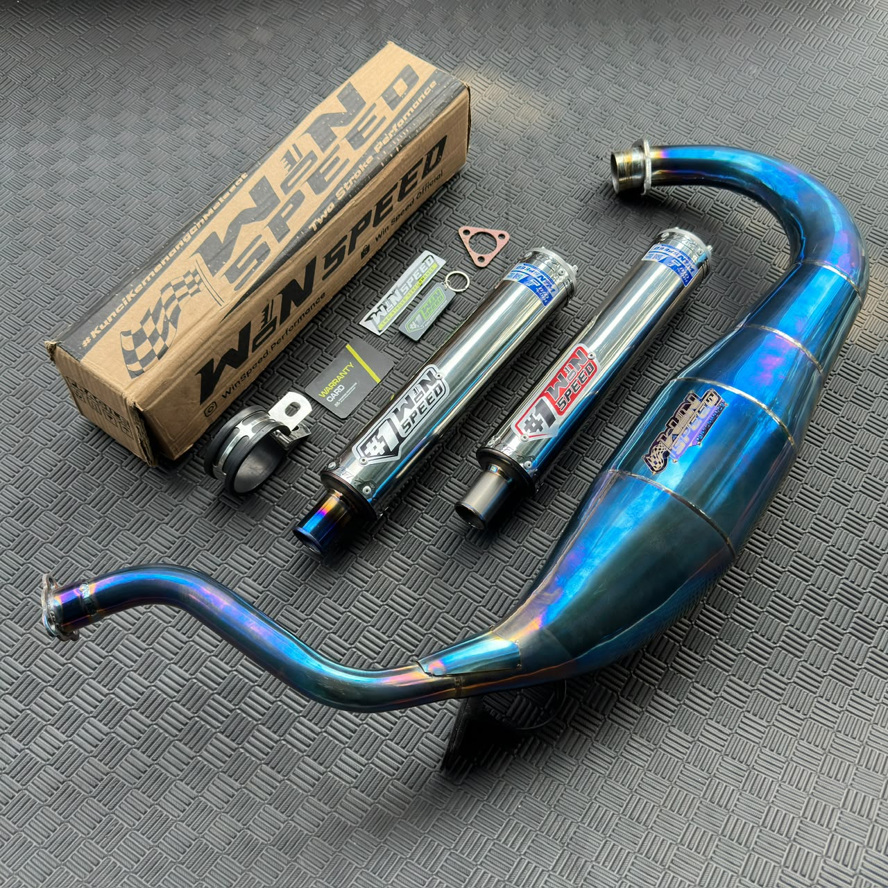 Fullsystem Silencers Stainless Logo Red & Silver Tip Titanium , Exhaust Chamber Standar/Cobra/Super Cobra, Stainless Press Full Blue , KR150, KRR150, KRR150ZX, Serpico - Image 4