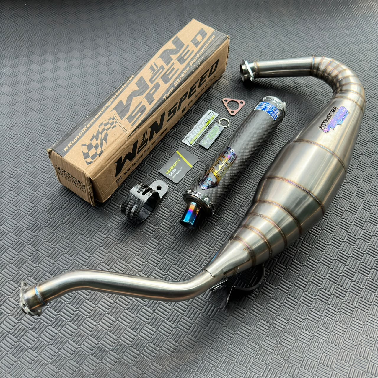 Fullsystem Silencers Carbon Plain Doff Tip Titanium , Exhaust Chamber Semi Cobra, stainless steel worm welding , KR150, KRR150, KRR150ZX, Serpico - Image 4