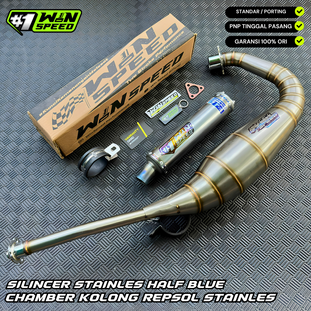Fullsystem Silencers Stainles Half Blue Logo Blue Gold , Exhaust Chamber Stainless Cobra Underpass , Suzuki RG-R / RG-V / TXR 150