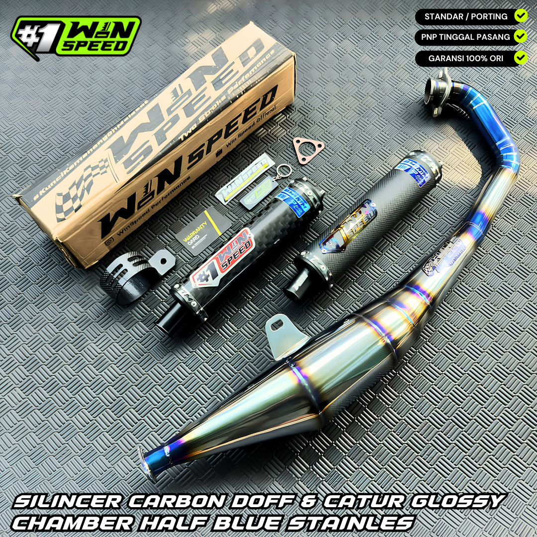 Fullsystem Silencer Carbon Plain Doff & Spreadtow, Exhaust Chamber Stainless undercarriage model Half Blue , YAMAHA 125z,125zr