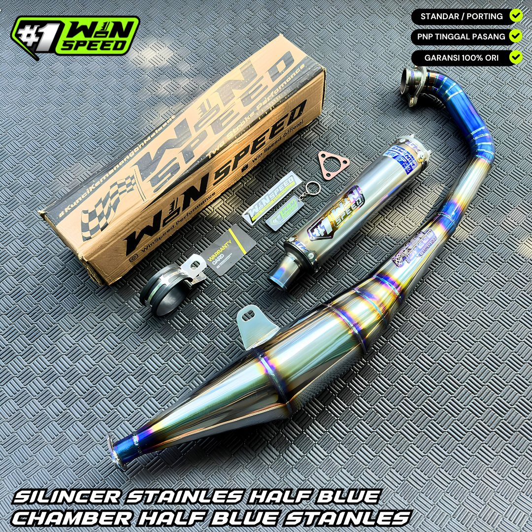 Fullsystem Silencer Stainless Half Blue, Exhaust Chamber Stainless undercarriage model Half Blue , YAMAHA 125z,125zr