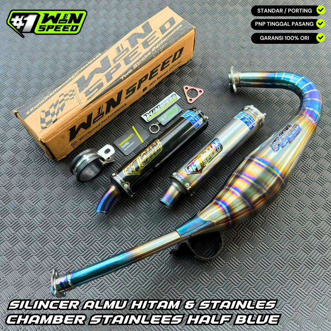 Fullsystem Silencer Stainless Half Blue & Almu Black Coating, Exhaust Chamber Stainless Repsol model Half Blue , YAMAHA 125z,125zr