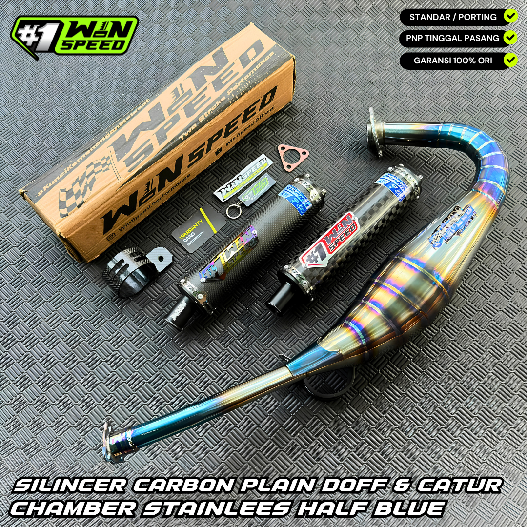 Fullsystem Silencer Carbon Plain Doff & Spreadtow, Exhaust Chamber Stainless Repsol model Half Blue , YAMAHA 125z,125zr