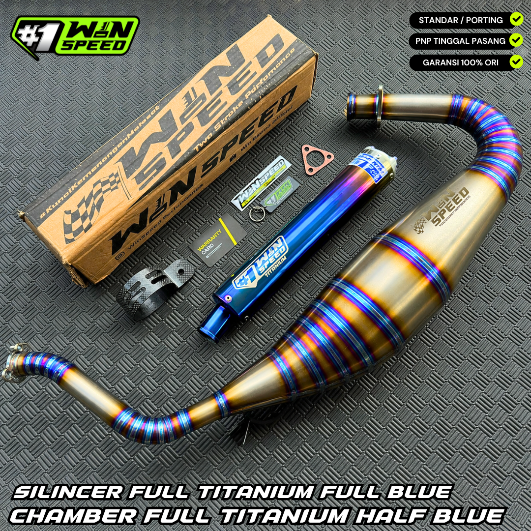 Fullsystem Silencers Full Titanium Burn Blue Gold, Exhaust Chamber Standar/Cobra/Super Cobra, Full Titanium Half Blue, KR150, KRR150, KRR150ZX, Serpico
