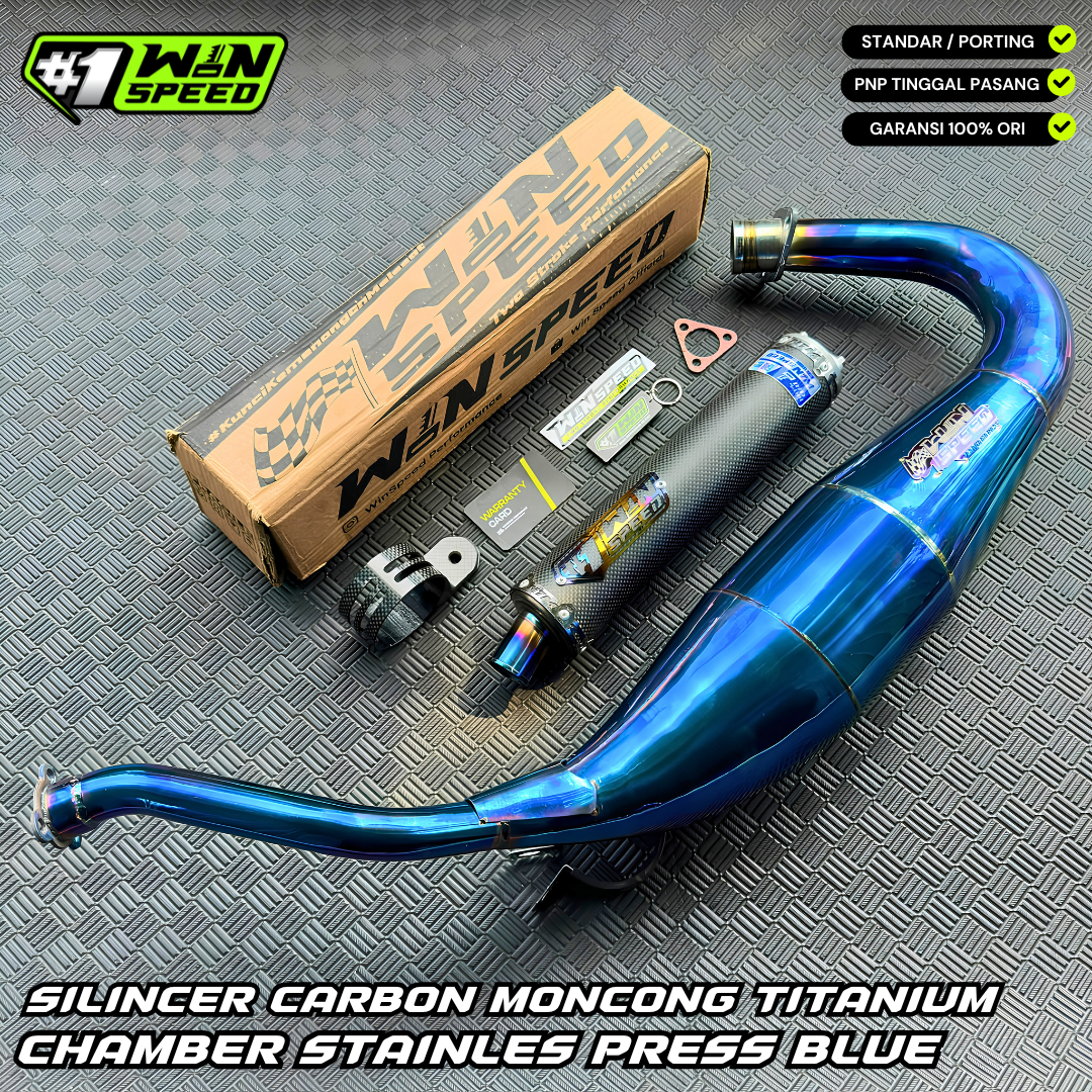 Fullsystem Silencers Carbon Plain Doff Tip Titanium, Exhaust Chamber Standar/Cobra/Super Cobra, Stainless Press Full Blue , KR150, KRR150, KRR150ZX, Serpico