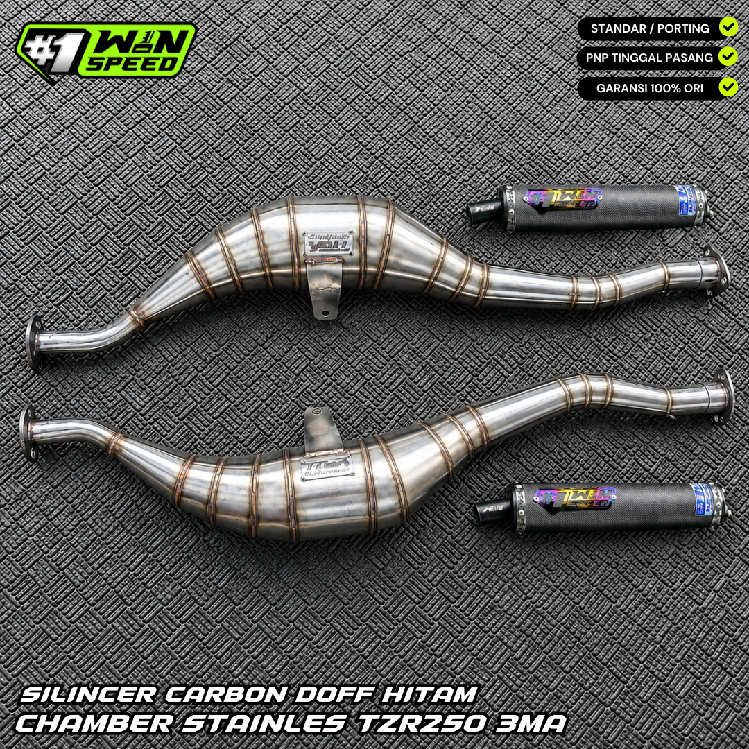 Fullsystem Silencers Carbon Plain Doff Black, Exhaust Chamber , Stainlees , TZR250 3MA
