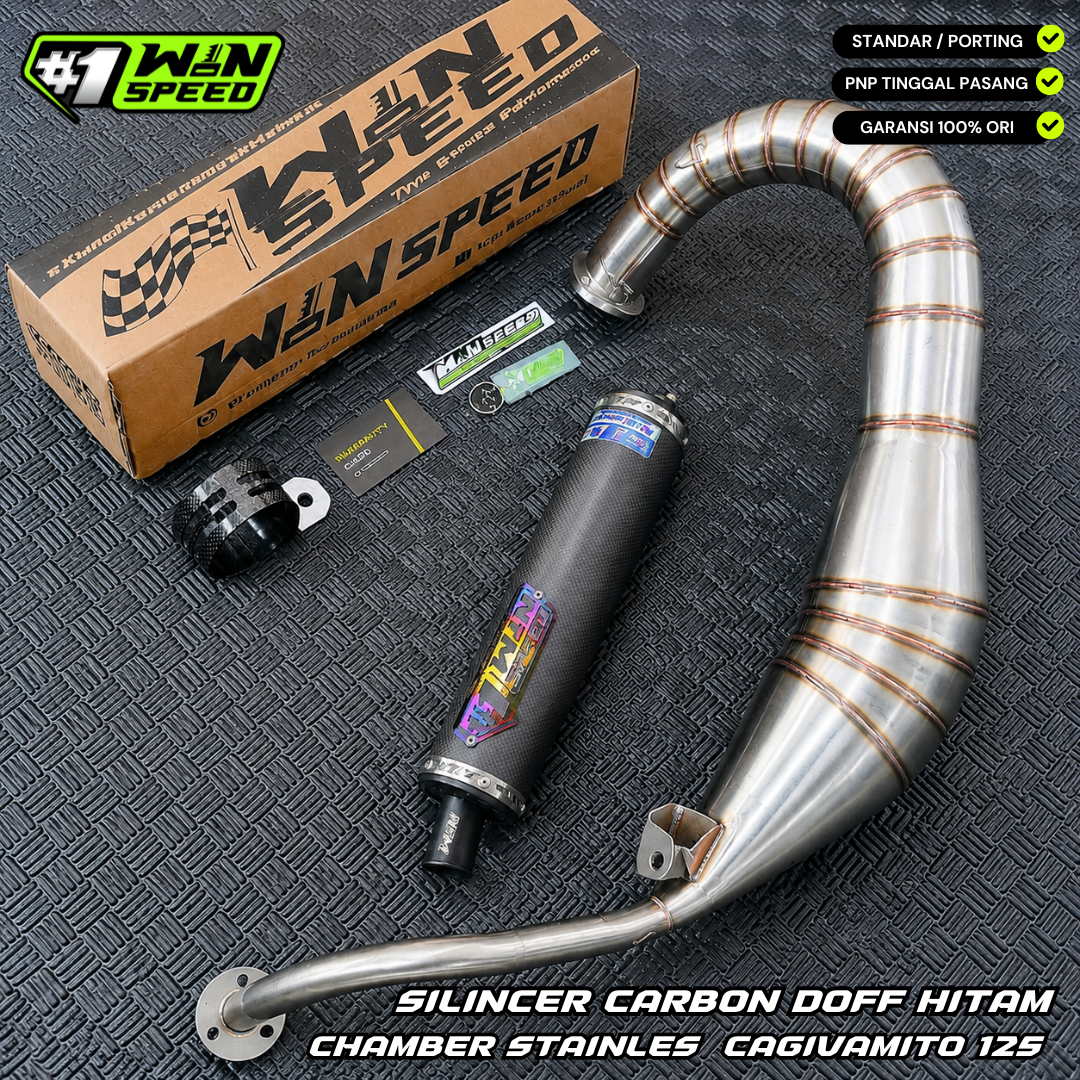 Fullsystem Silencers Carbon Plain Doff Black, Exhaust Chamber , Stainlees , Cagivamito 125