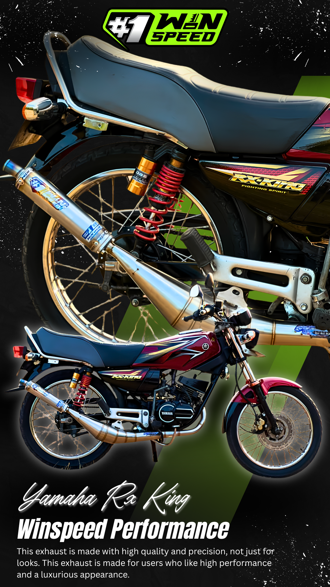Fullsystem Silencer Aluminium Black Coating Logo Gold & Stainles Half Blue, Exhaust Chamber Stainless Side Body model , YAMAHA RX KING | RXS | RXT - Image 10