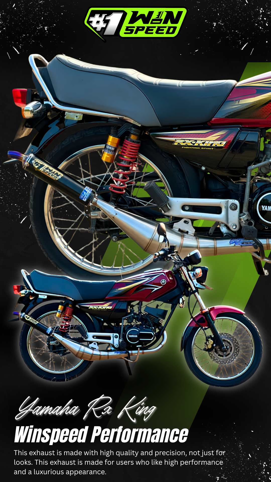 Fullsystem Silencer Aluminium Black Coating Logo Gold & Stainles Half Blue, Exhaust Chamber Stainless Side Body model , YAMAHA RX KING | RXS | RXT - Image 9