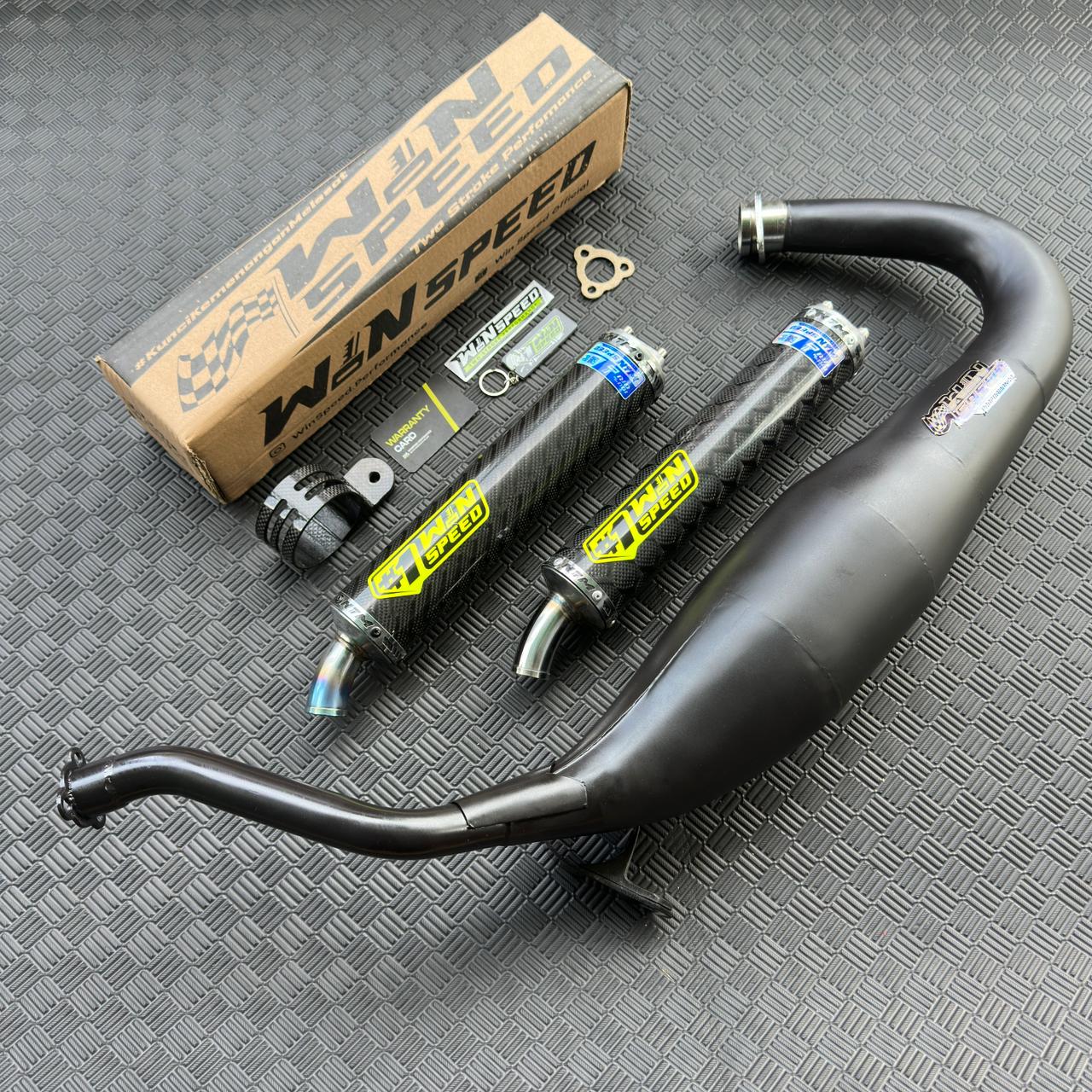 Fullsystem Silencers Carbon Jaguar & Lightning , Exhaust Chamber Cobra Medium, Clearcoated Mild Steel Black Coating , KR150, KRR150, KRR150ZX, Serpico - Image 2