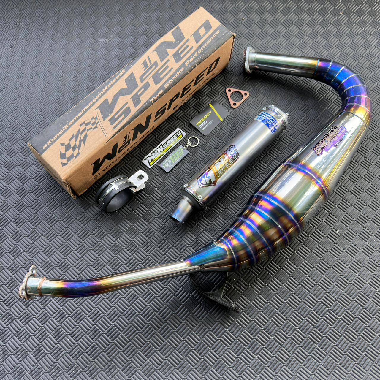 Fullsystem Silencer Stainlees Half Blue Logo Blue Gold , Exhaust Chamber Stainless Half Blue PDK undercarriage model , YAMAHA RX KING | RXS | RX SERIES - Image 4