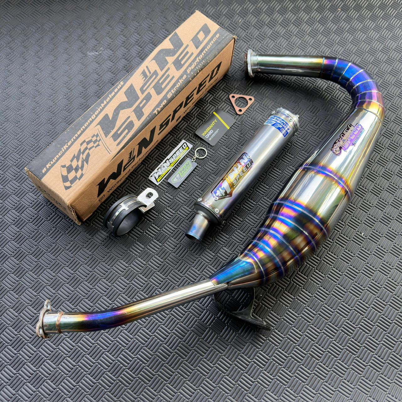 Fullsystem Silencer Stainlees Half Blue Logo Blue Gold , Exhaust Chamber Stainless Half Blue PDK undercarriage model , YAMAHA RX KING | RXS | RX SERIES - Image 3