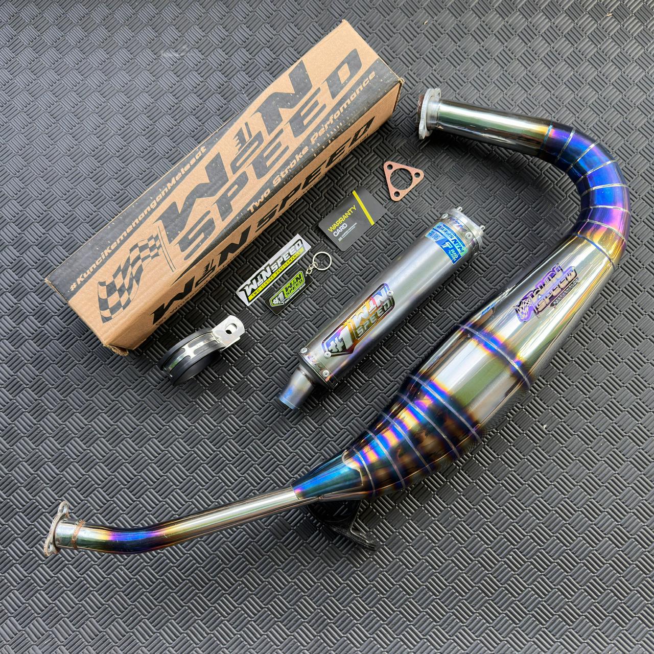 Fullsystem Silencer Stainlees Half Blue Logo Blue Gold , Exhaust Chamber Stainless Half Blue PDK undercarriage model , YAMAHA RX KING | RXS | RX SERIES - Image 2