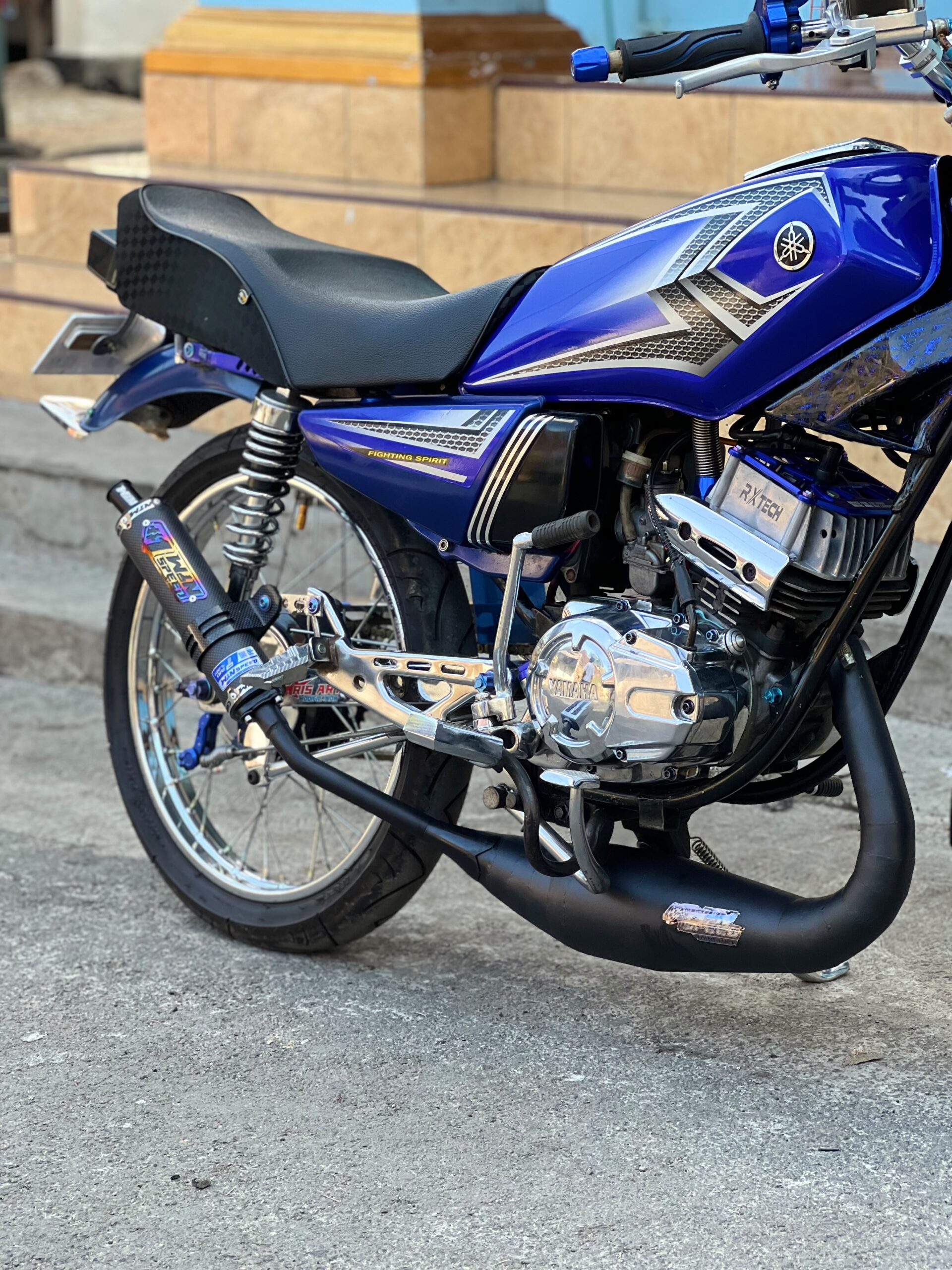 Fullsystem Silencer Carbon Plain Doff & Spreadtow, Exhaust Chamber Galvanized Black PDK undercarriage model , YAMAHA RX KING | RXS | RX SERIES - Image 7