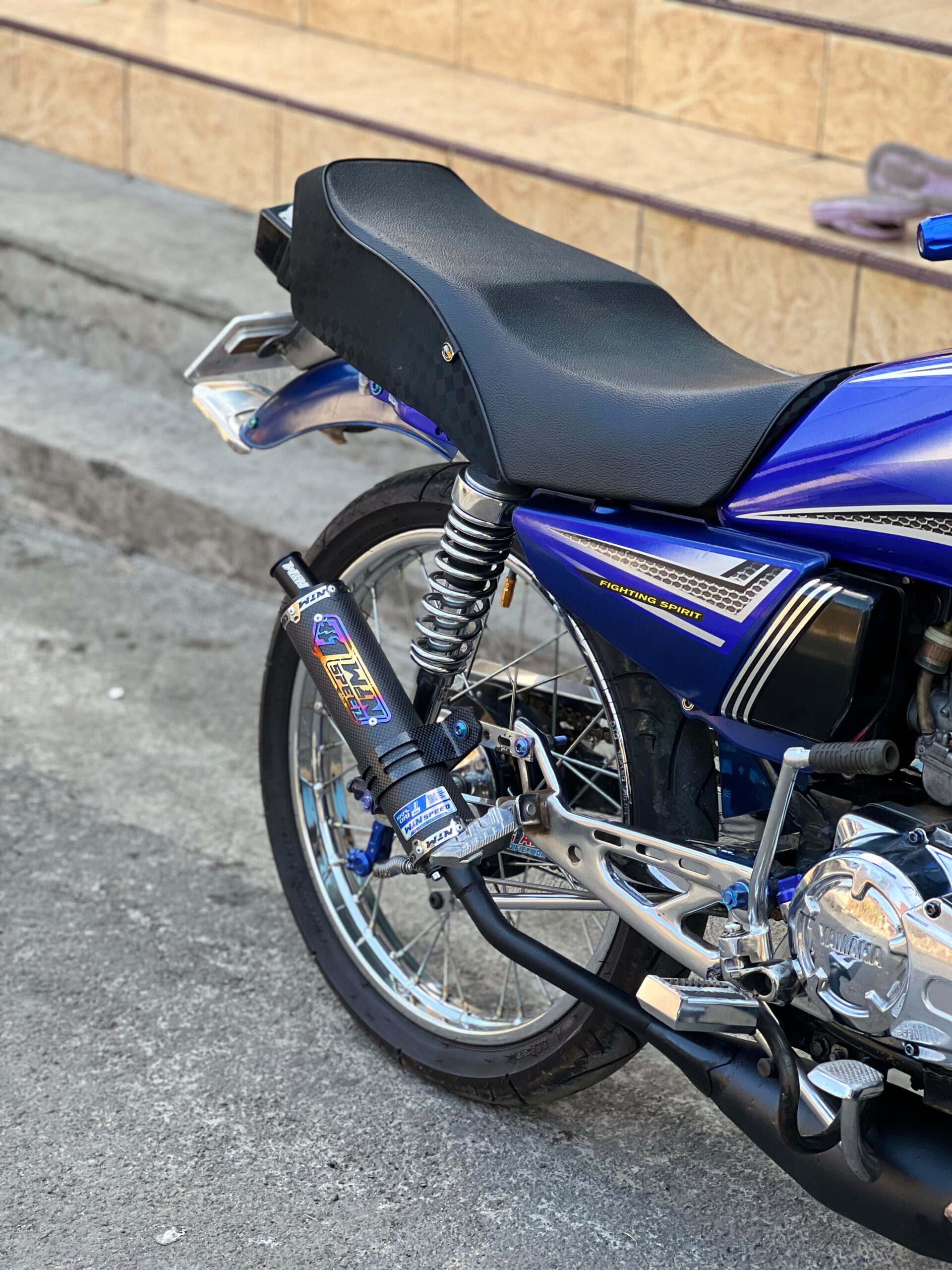 Fullsystem Silencer Carbon Plain Doff & Spreadtow, Exhaust Chamber Galvanized Black PDK undercarriage model , YAMAHA RX KING | RXS | RX SERIES - Image 6