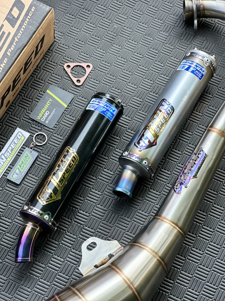 Fullsystem Silencer Aluminium Black Coating Logo Gold & Stainles Half Blue, Exhaust Chamber Stainless Side Body model , YAMAHA RX KING | RXS | RXT - Image 4
