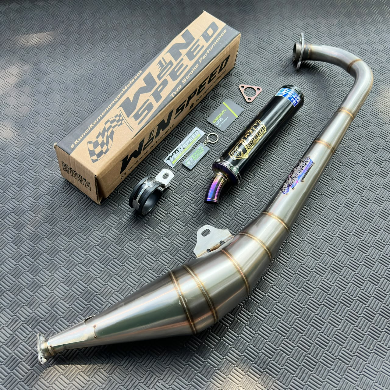 Fullsystem Silencer Aluminium Black Coating Logo Gold & Stainles Half Blue, Exhaust Chamber Stainless Side Body model , YAMAHA RX KING | RXS | RXT - Image 2