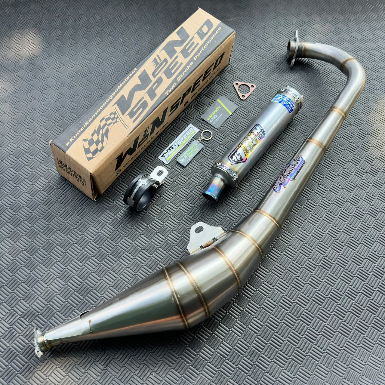 Fullsystem Silencer Aluminium Black Coating Logo Gold & Stainles Half Blue, Exhaust Chamber Stainless Side Body model , YAMAHA RX KING | RXS | RXT - Image 3