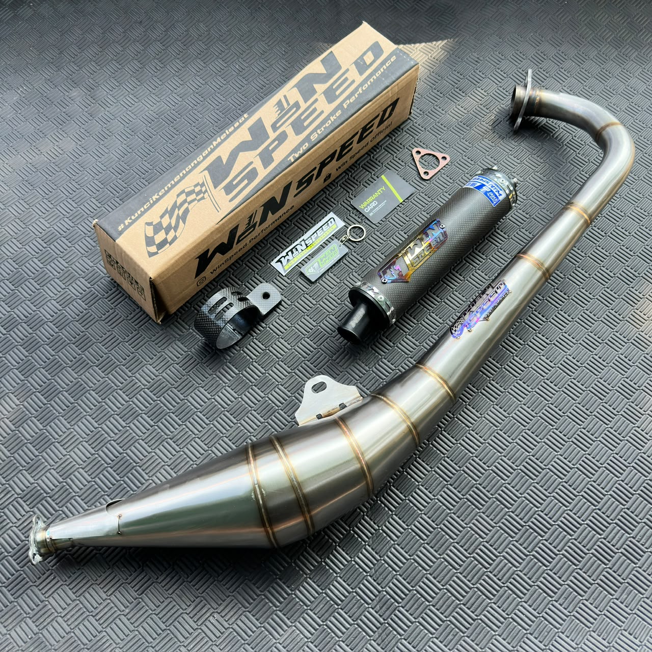 Fullsystem Silencer Carbon Plain Doff & Spreadtow, Exhaust Chamber Stainless Side Body model , YAMAHA RX KING | RXS | RX SERIES - Image 3