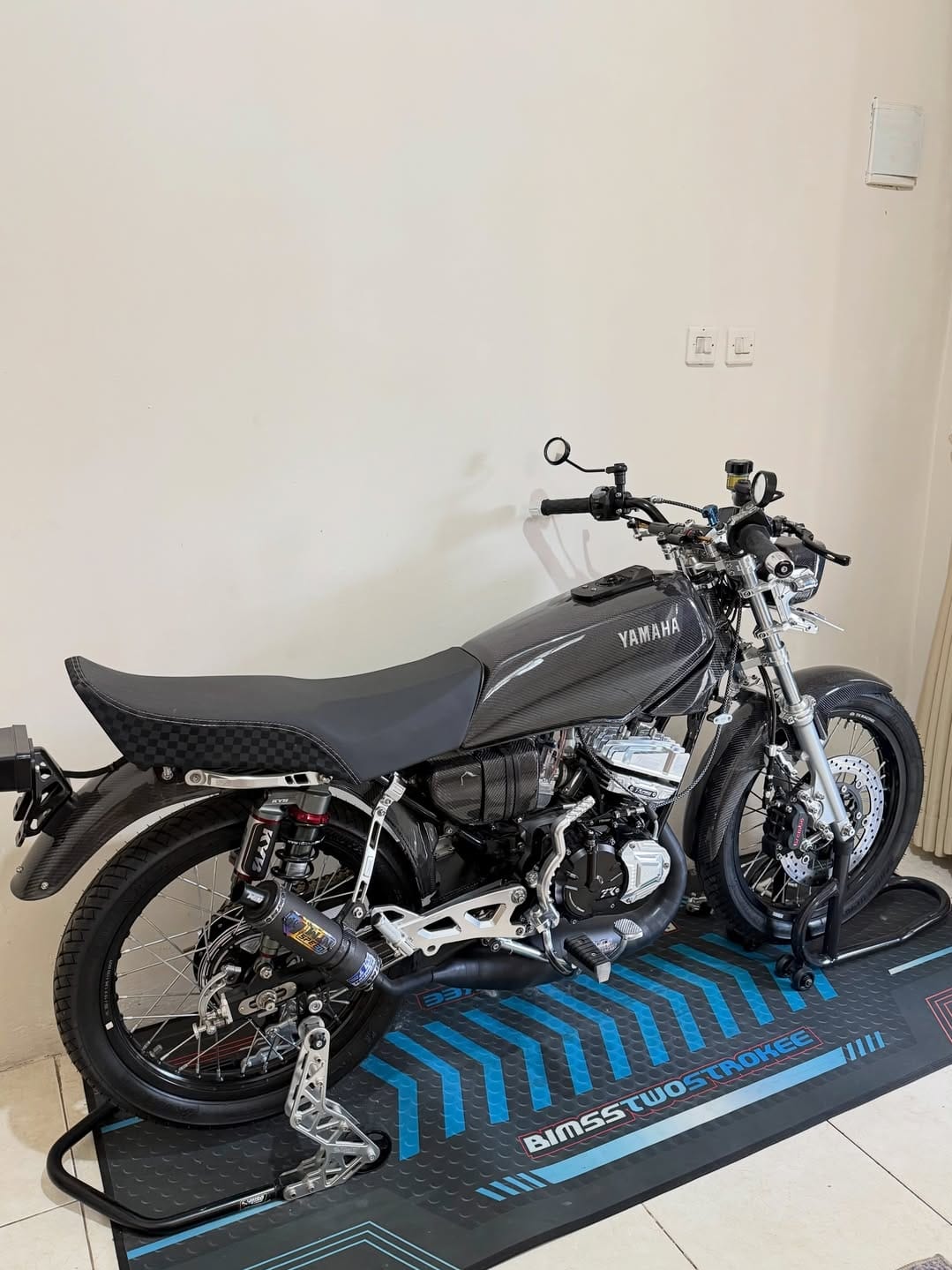 Fullsystem Silencer Carbon Plain Doff & Spreadtow, Exhaust Chamber Galvanized Black PDK undercarriage model , YAMAHA RX KING | RXS | RX SERIES - Image 3