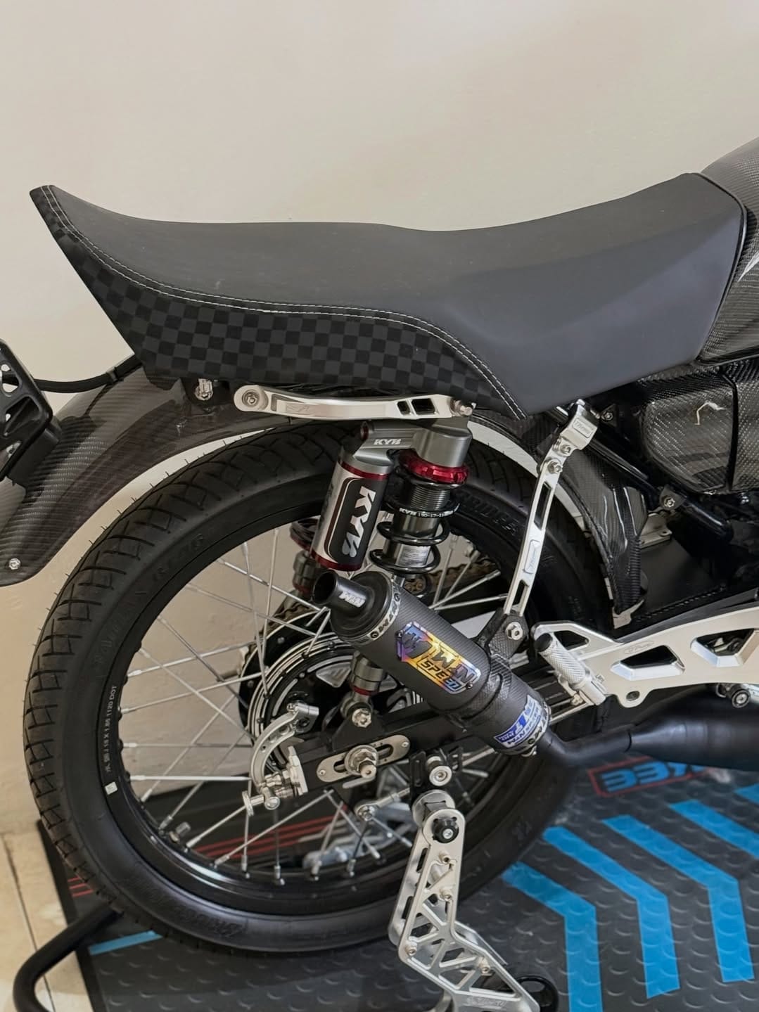 Fullsystem Silencer Carbon Plain Doff & Spreadtow, Exhaust Chamber Galvanized Black PDK undercarriage model , YAMAHA RX KING | RXS | RX SERIES - Image 2