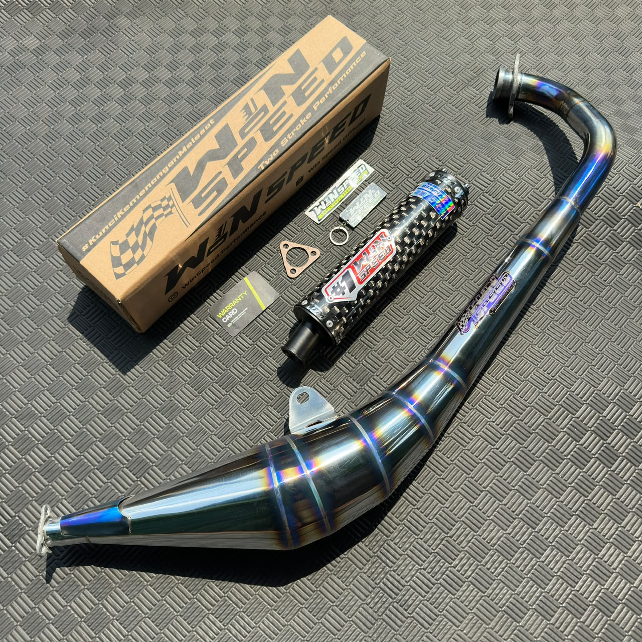 Fullsystem Silencer Carbon Plain Doff & Catur Glossy , Exhaust Chamber Stainless Side-exit "half-blue" style , YAMAHA RX KING | RXS | RX SERIES - Image 3