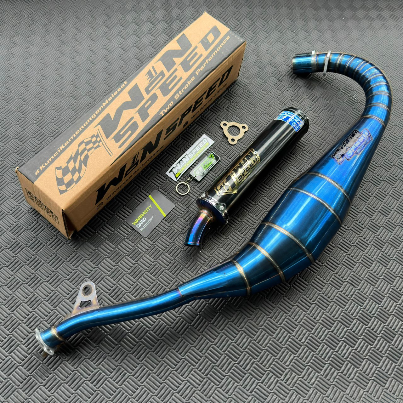 Fullsystem Silencers Almu Black Coating & Stainles Half Blue , Exhaust Chamber Stainless Cobra Underpass , Satria 2tak Hiu/Lumba/RGV/RGX - Image 2