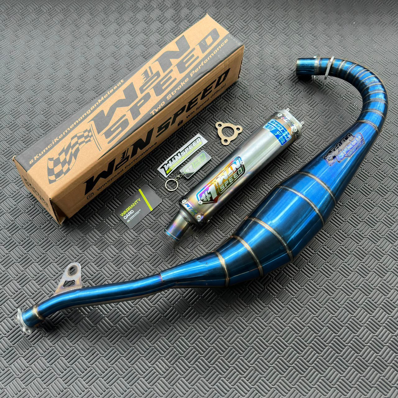 Fullsystem Silencers Almu Black Coating & Stainles Half Blue , Exhaust Chamber Stainless Cobra Underpass , Satria 2tak Hiu/Lumba/RGV/RGX - Image 3