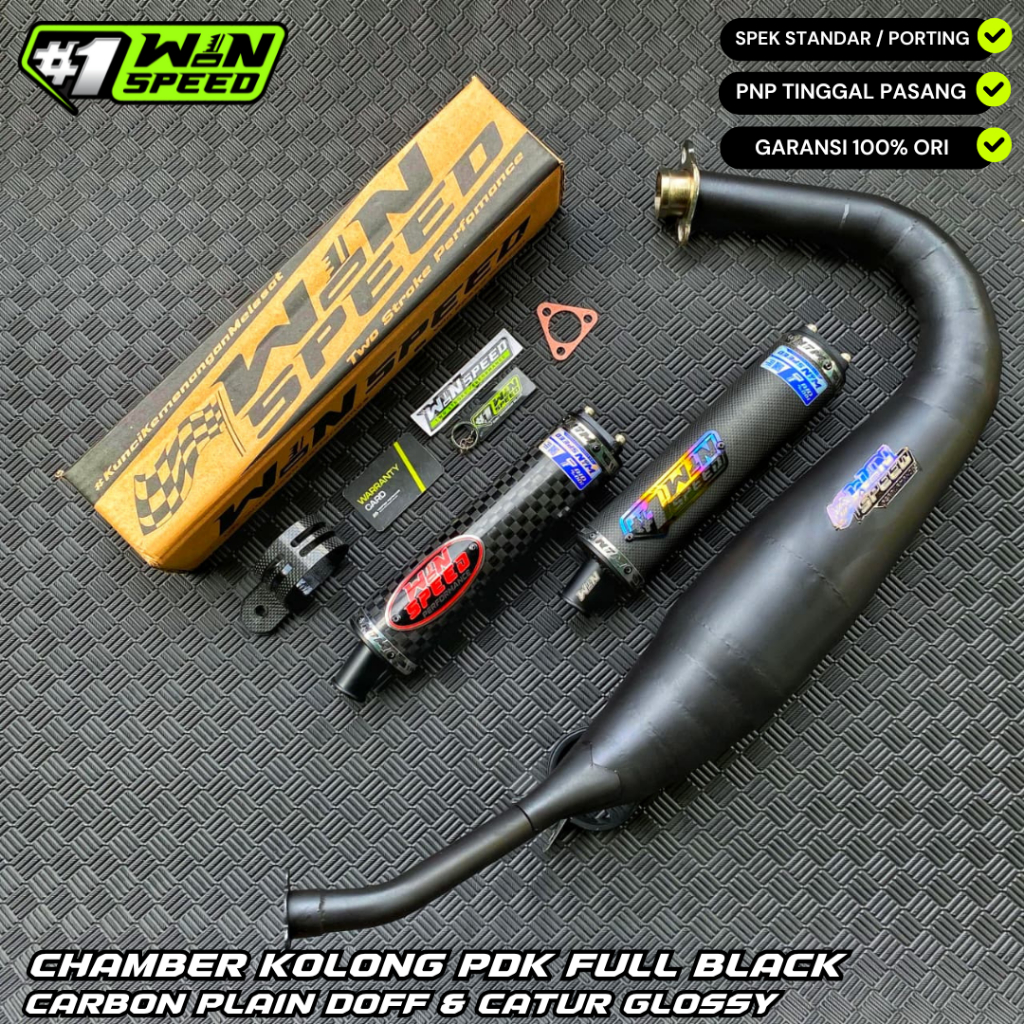 Fullsystem Silencer Carbon Plain Doff & Spreadtow, Exhaust Chamber Galvanized Black PDK undercarriage model , YAMAHA RX KING | RXS | RX SERIES