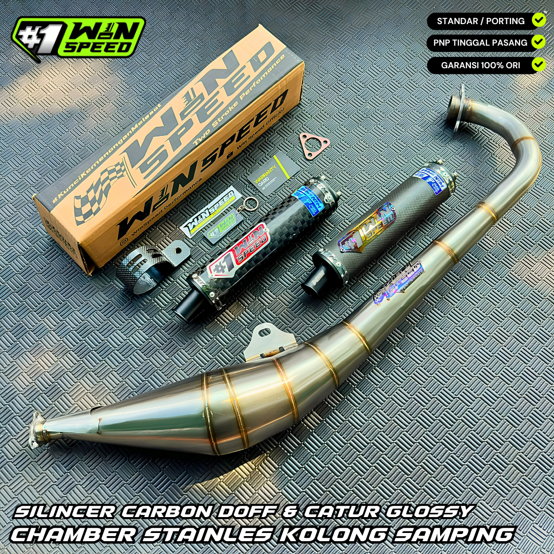 Fullsystem Silencer Carbon Plain Doff & Spreadtow, Exhaust Chamber Stainless Side Body model , YAMAHA RX KING | RXS | RX SERIES