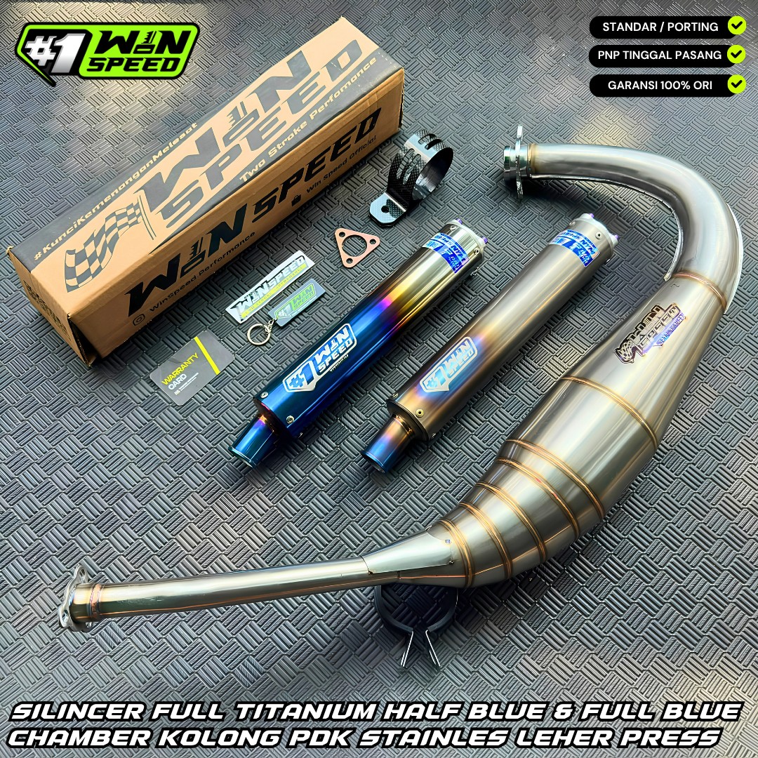 Fullsystem Silencer Full Titanium Half Blue & Full Blue, Exhaust Chamber Stainless PDK undercarriage model , YAMAHA RX KING | RXS | RX SERIES