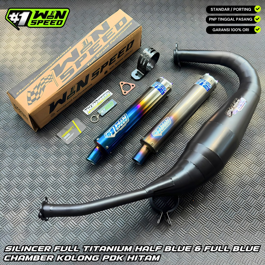 Fullsystem Silencer Full Titanium Half Blue & Full Blue, Exhaust Chamber Galvanized PDK Black undercarriage model , YAMAHA RX KING | RXS | RX SERIES