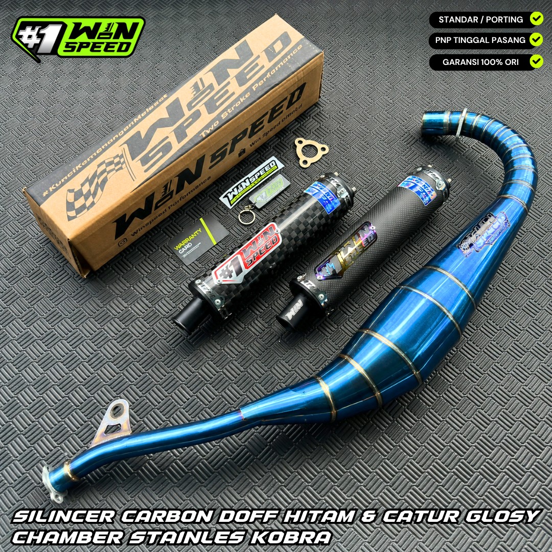 Fullsystem Silencers Carbon Spreadtow & Plain Doff , Exhaust Chamber Stainless Cobra Underpass , Satria 2tak Hiu/Lumba/RGV/RGX