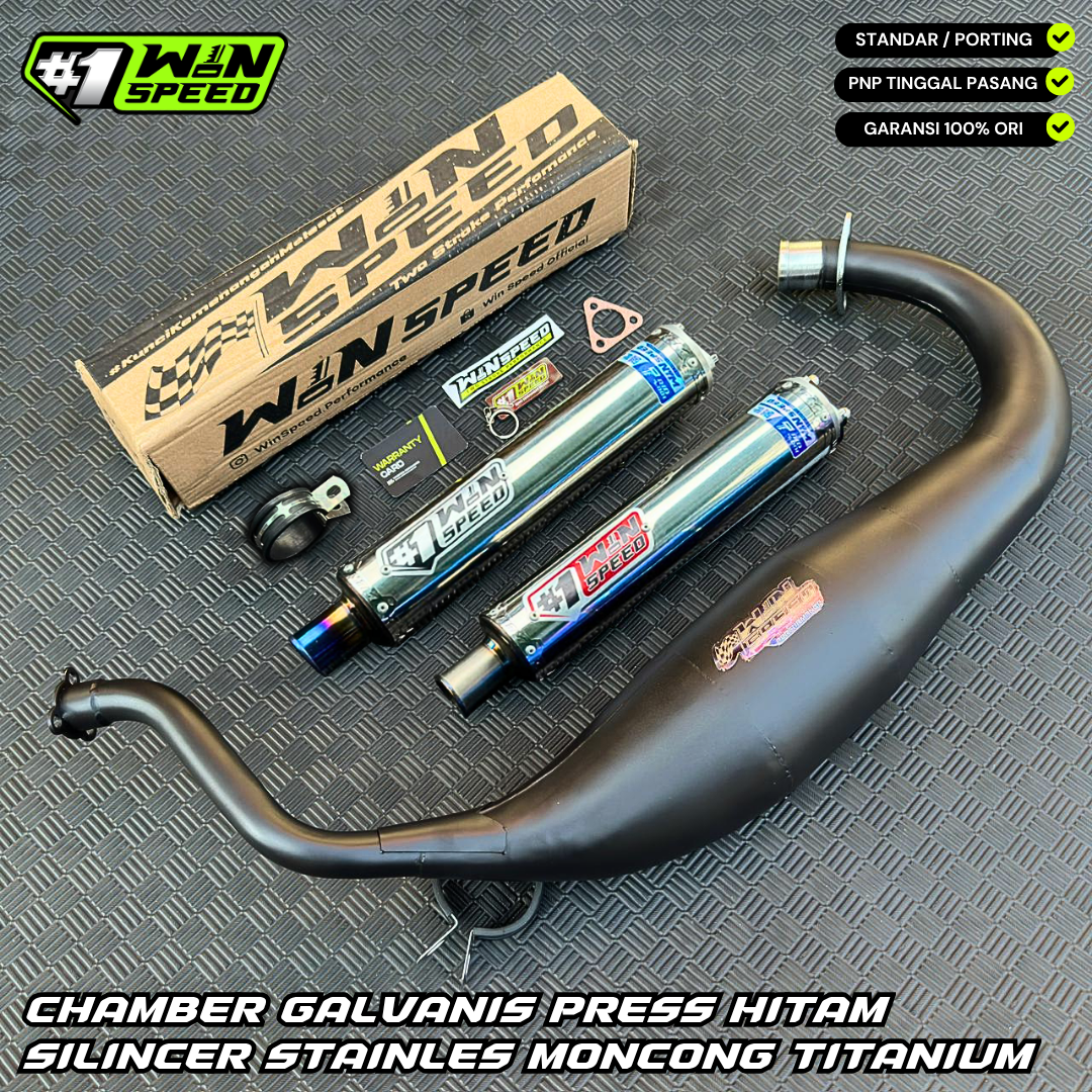 Fullsystem Silencers Stainless Polished Emblem Red & Silver Muzzle Straight Tip Titanium , Exhaust Chamber Super Cobra, Clearcoated Mild Steel Black Coating, KR150, KRR150, KRR150ZX, Serpico