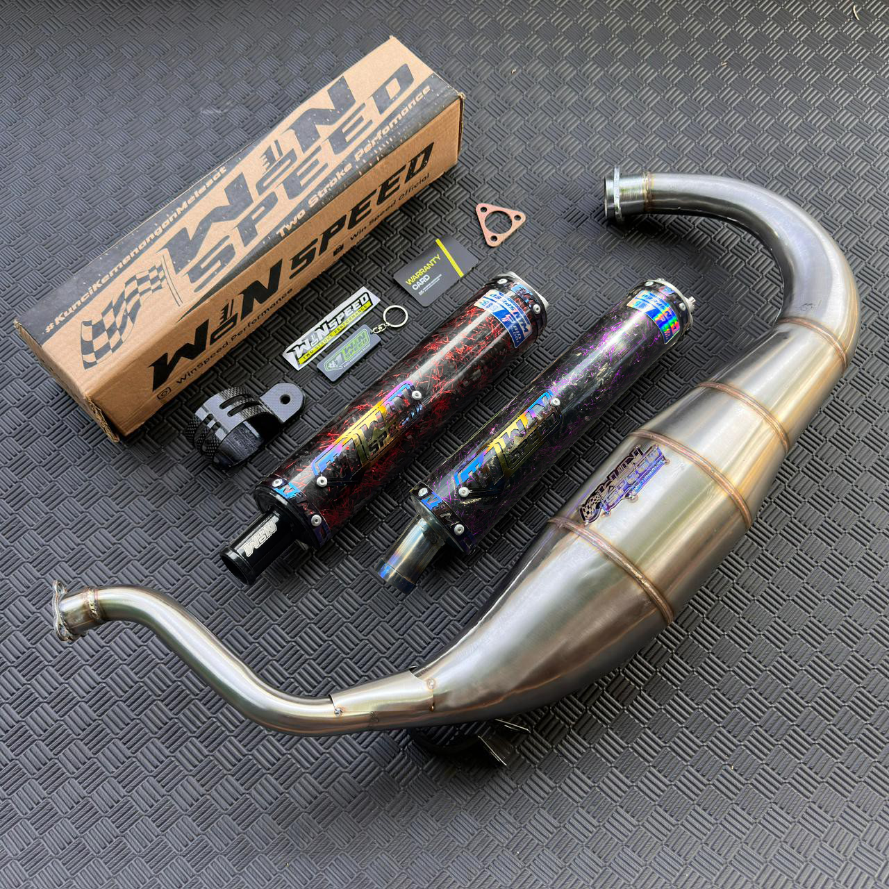 Fullsystem Silencers Carbon Forged Red & Purple , Exhaust Chamber Super Cobra, Stainless Press , KR150, KRR150, KRR150ZX, Serpico