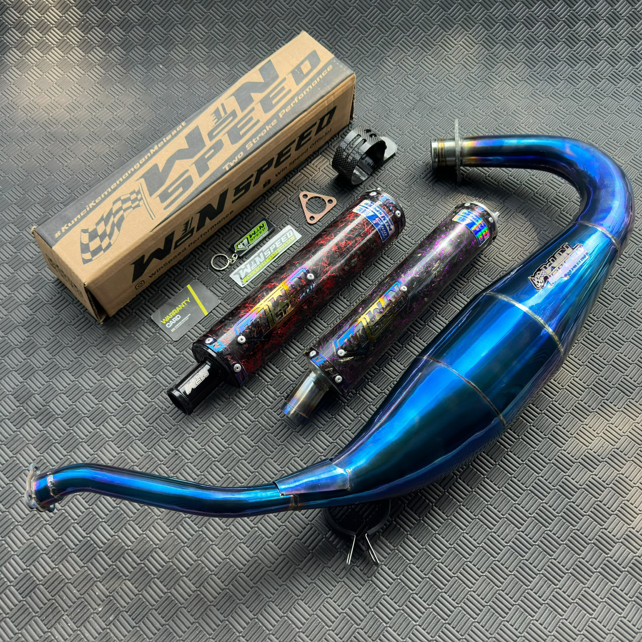 Fullsystem Silencers Carbon Forged Purple & Red , Exhaust Chamber Standar/Cobra/Super Cobra, Stainless Press Full Blue , KR150, KRR150, KRR150ZX, Serpico