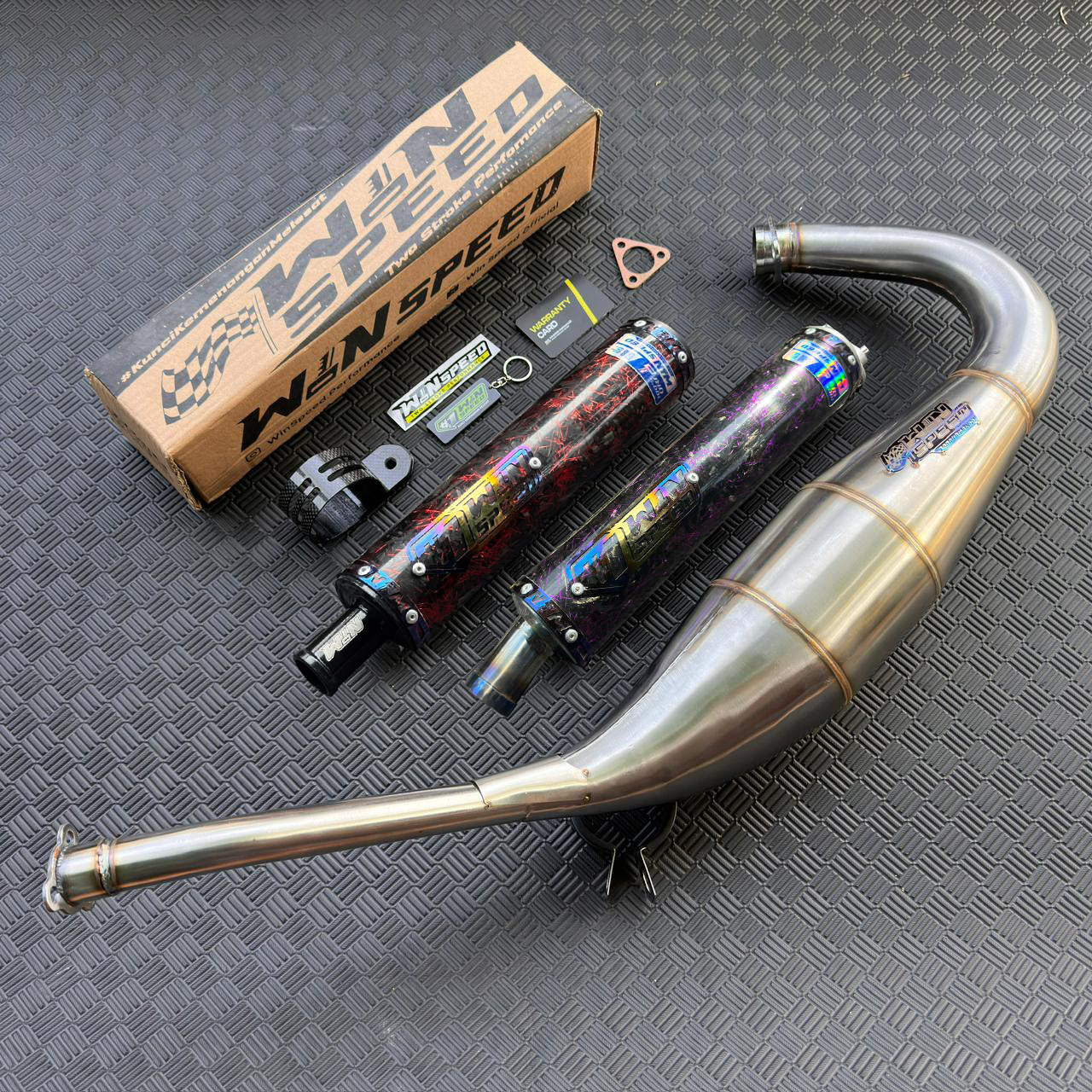 Fullsystem Silencers Carbon Forged Red & Purple, Exhaust Chamber Step Standar, Stainless Press , KR150, KRR150, KRR150ZX, Serpico