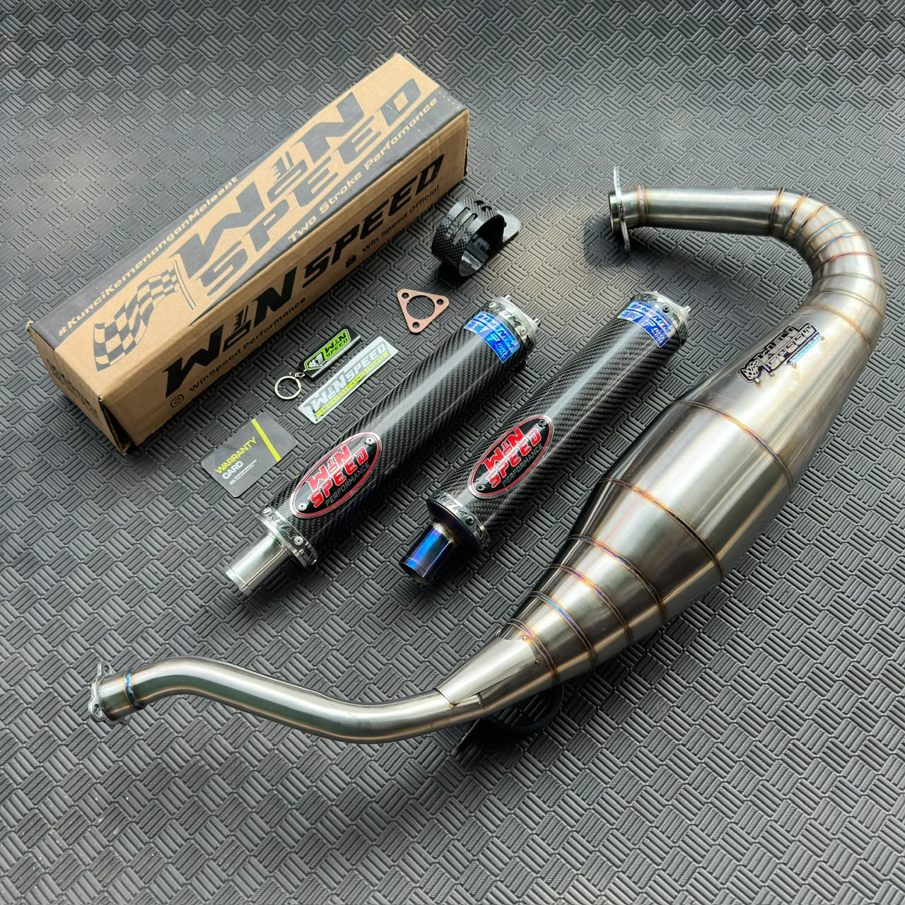 Fullsystem Silencers Carbon Twill , Exhaust Chamber Semi Cobra, stainless steel worm welding , KR150, KRR150, KRR150ZX, Serpico