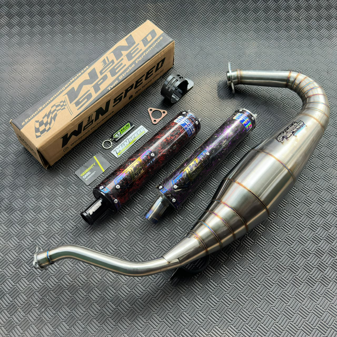 Fullsystem Silencers Carbon Forged Purple & Red , Exhaust Chamber Semi Cobra, stainless steel worm welding , KR150, KRR150, KRR150ZX, Serpico