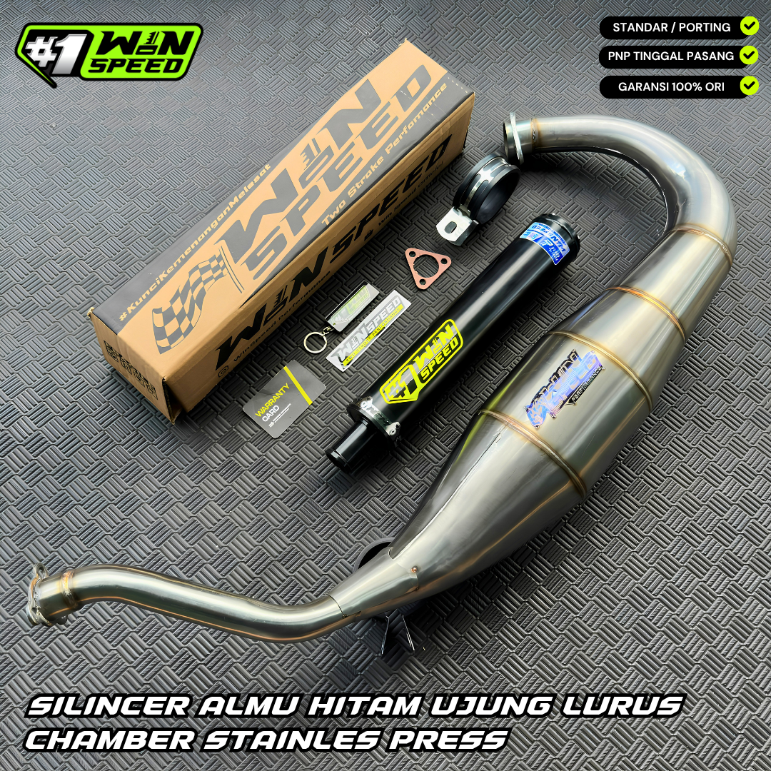 Fullsystem Silencers Almu Hitam Logo Sticker Tip CNC Black , Exhaust Chamber Cobra Medium, Stainless Press , KR150, KRR150, KRR150ZX, Serpico