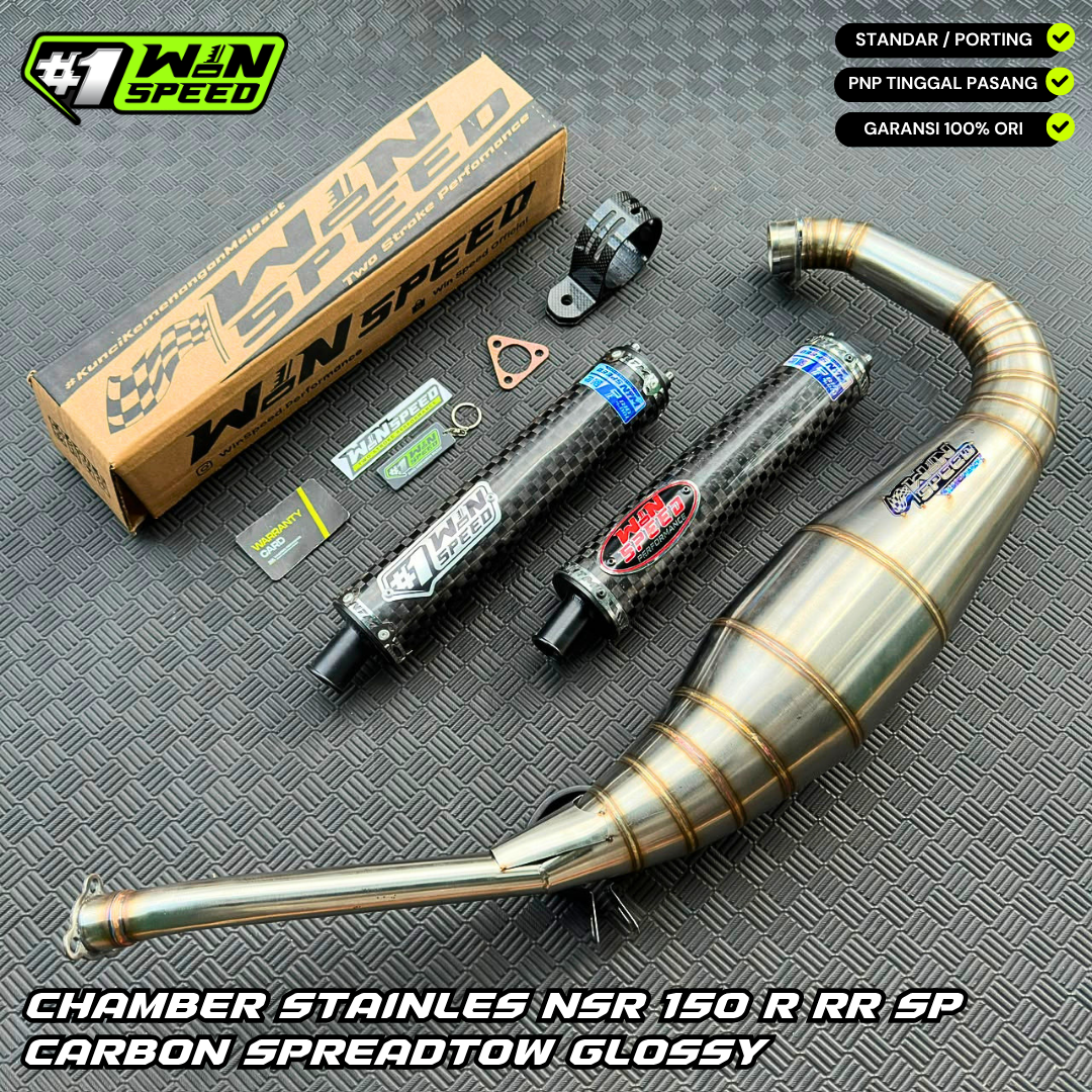 Fullsystem Silencers Carbon Spreadtow Logo Silver & Red, Exhaust Chamber , Stainlees , NSR 150 R/RR/SP