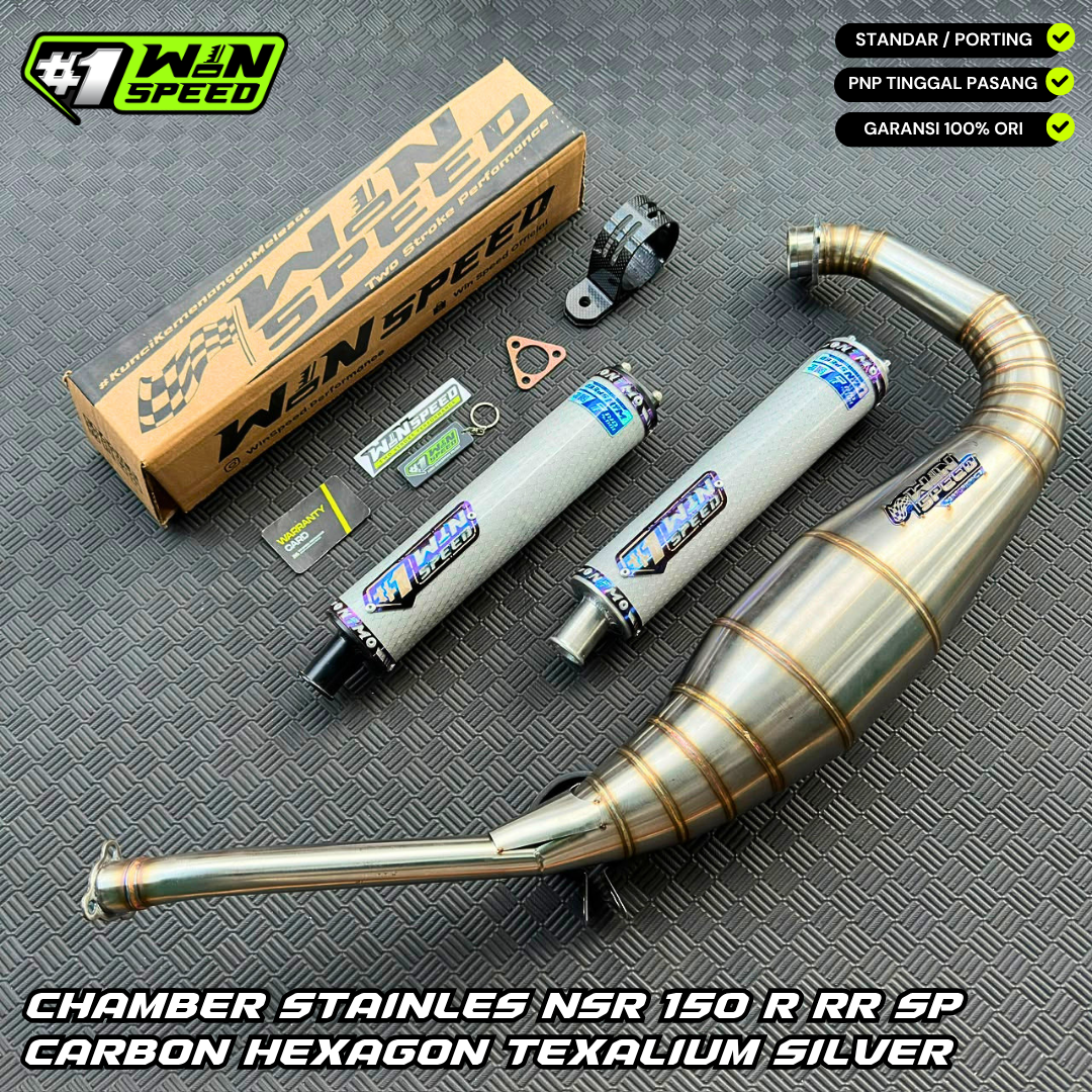 Fullsystem Silencers Carbon Hexagon Texalium Silver, Exhaust Chamber , Stainlees , NSR 150 R/RR/SP