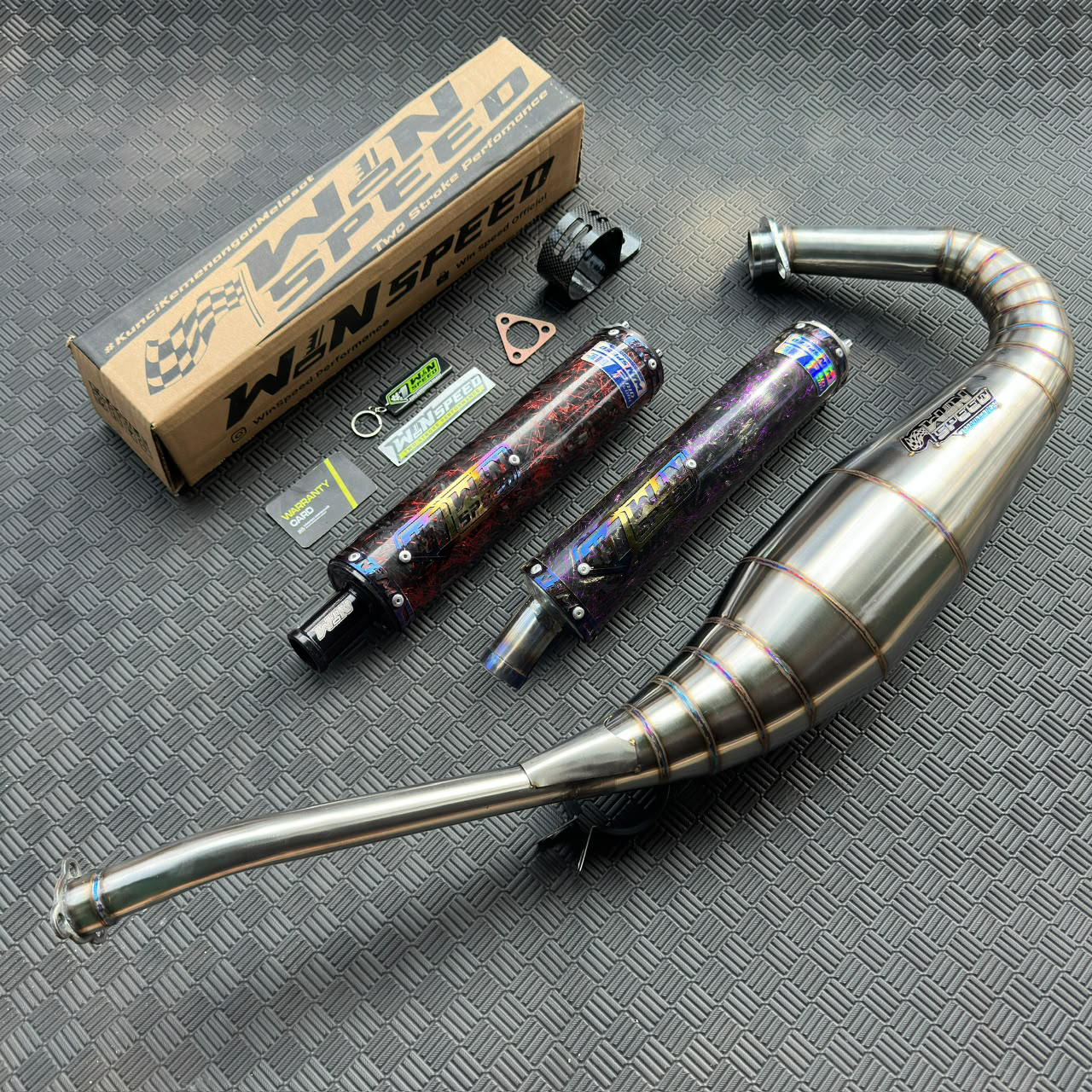 Fullsystem Silencers Carbon Forged Red & Purple , Exhaust Chamber Step Standar, stainless steel worm welding , KR150, KRR150, KRR150ZX, Serpico